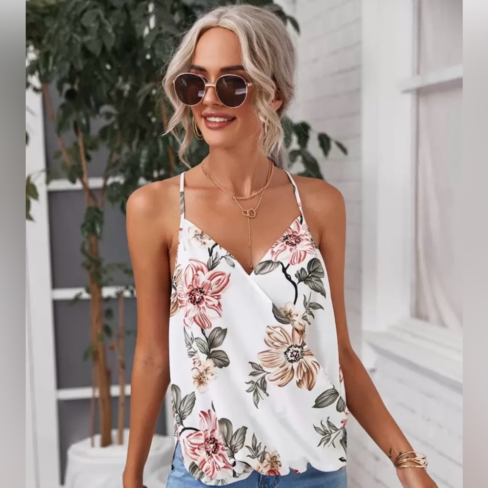 SHEIN White Floral Camisole Top